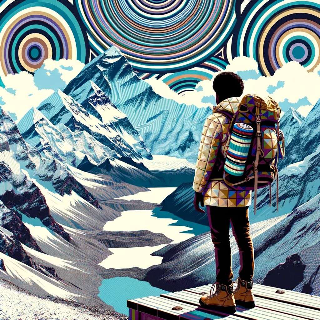 someone gazing at Mount Everest, digital art, op art